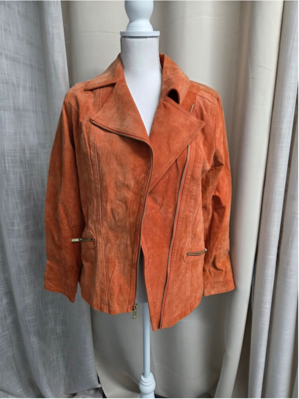 dennis basso Orange Leather Jacket Size XS Western Gothic Cowgirl 70s Revival
